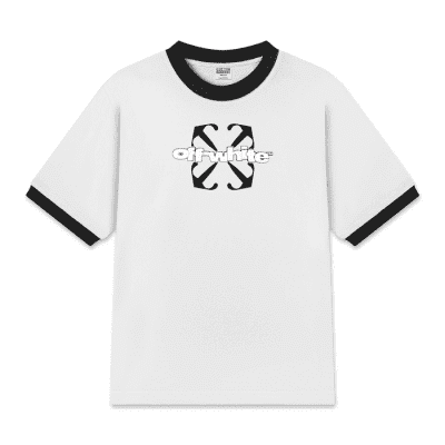 Unisex Cotton Ringer Relaxed Fit Off-White Black Flock Arrow Slim